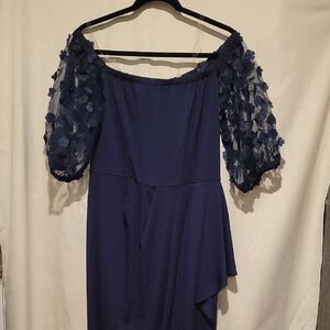 Elegant Navy Blue Off-Shoulder Dress